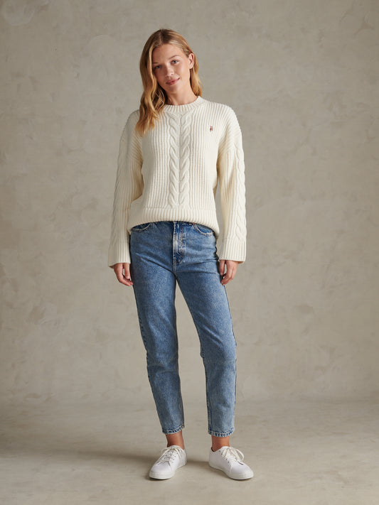 Womens Chunky Central Cable Jumper Marshmallow