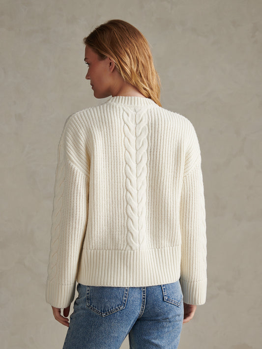 Womens Chunky Central Cable Jumper Marshmallow
