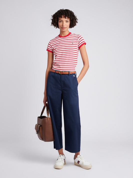 Womens Stripe Rib T-Shirt in Jalapeno Red
