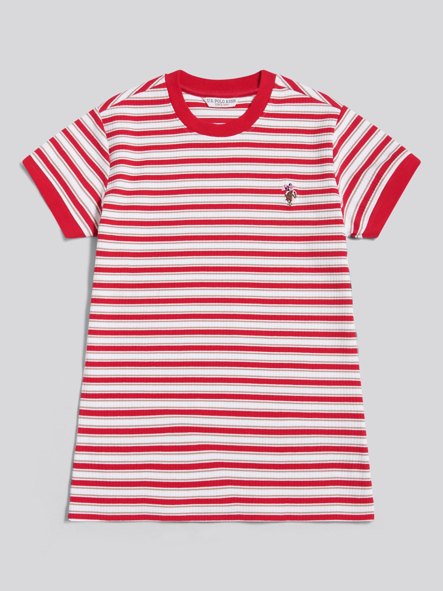 Womens Stripe Rib T-Shirt in Jalapeno Red