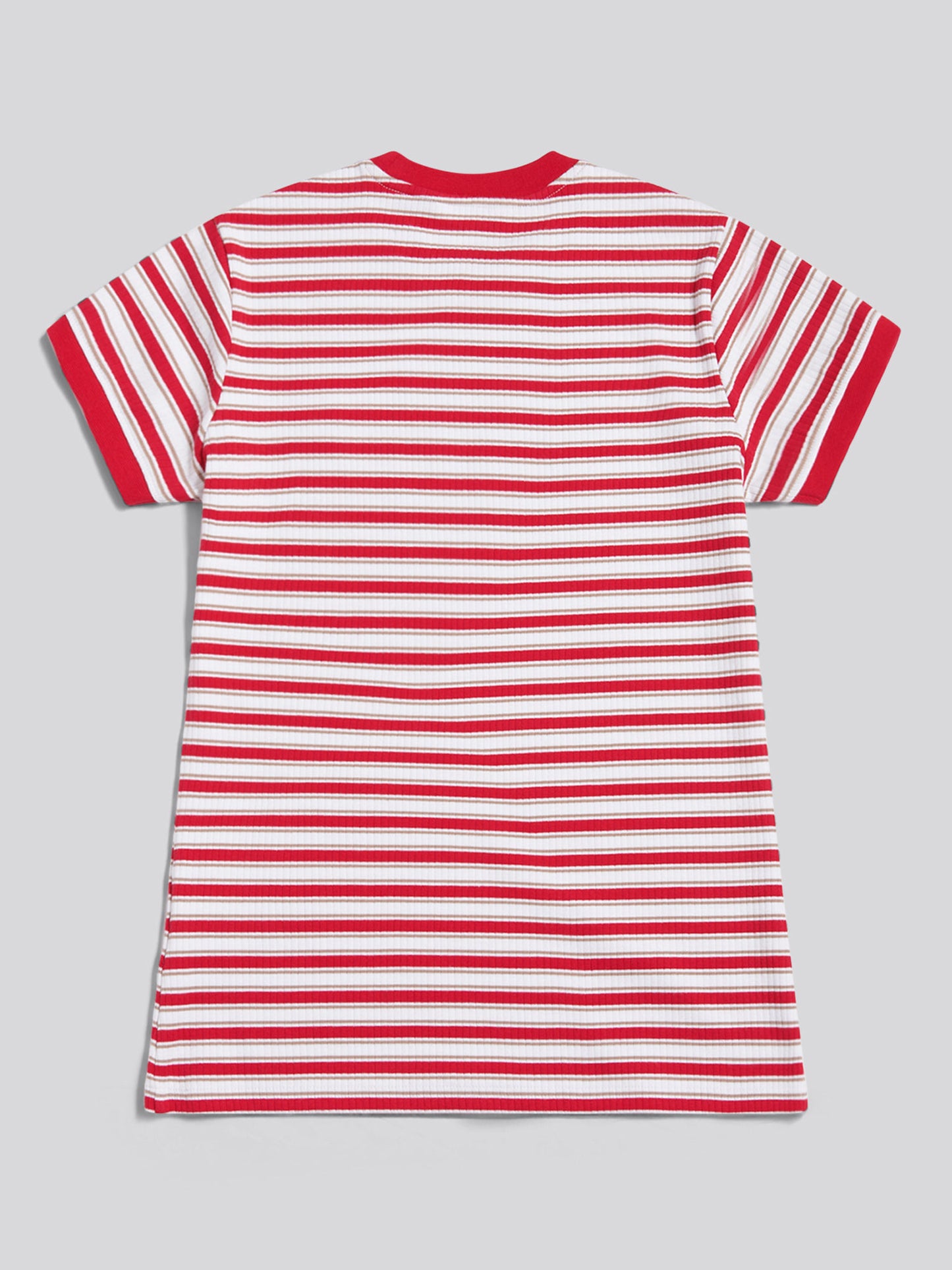 Womens Stripe Rib T-Shirt in Jalapeno Red