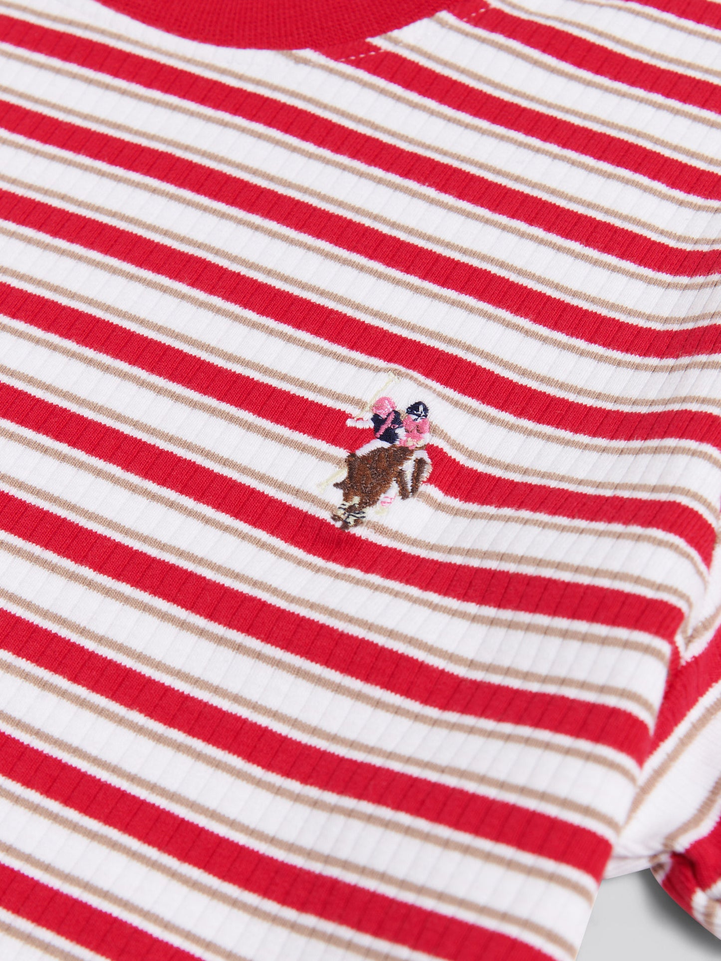 Womens Stripe Rib T-Shirt in Jalapeno Red