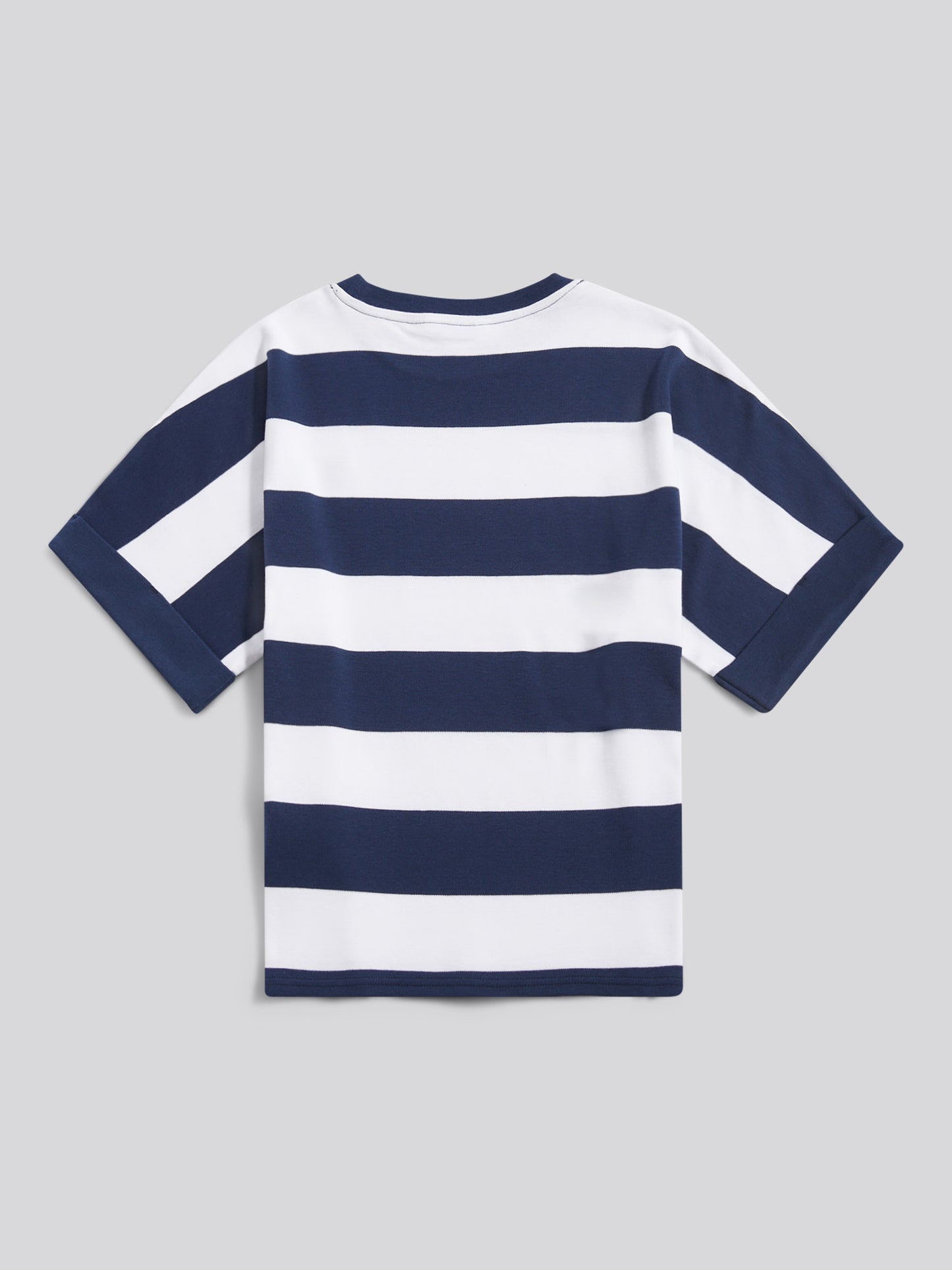 Womens Large Stripe Grown On Sleeve T-Shirt in Navy Iris