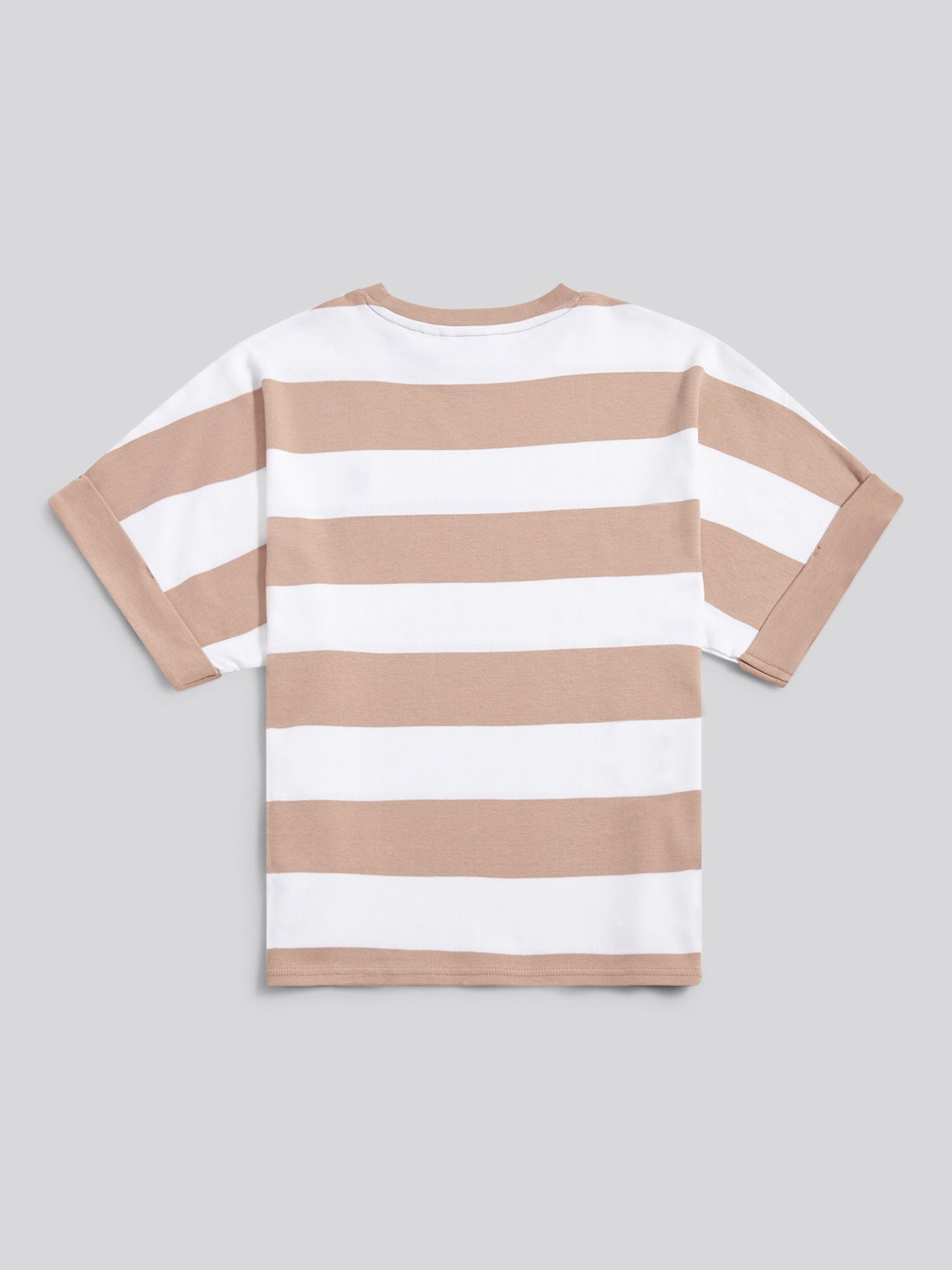 Womens Large Stripe Grown On Sleeve T-Shirt in Natural