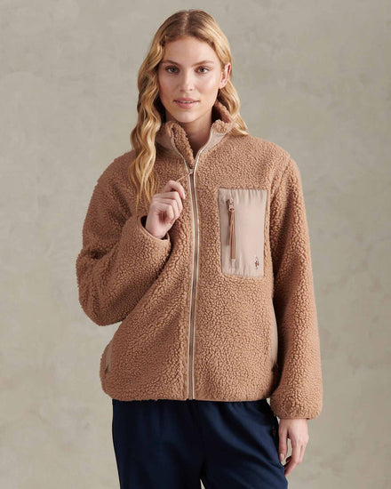 Womens Double Horsemen Borg Zip Funnel in Natural