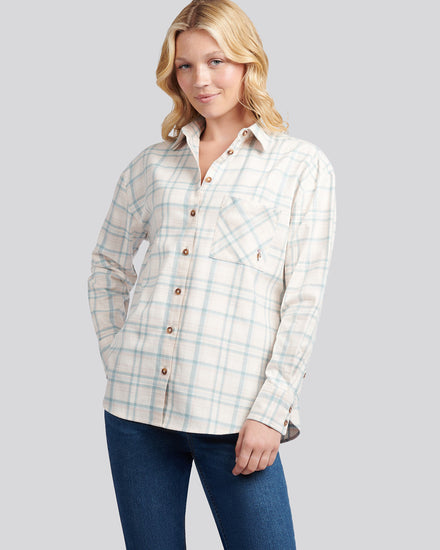 Womens Herringbone Check Pocketed Shirt in Natural