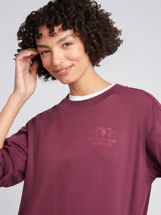 Womens Double Horsemen Mallet Graphic Crew Sweat in Fig