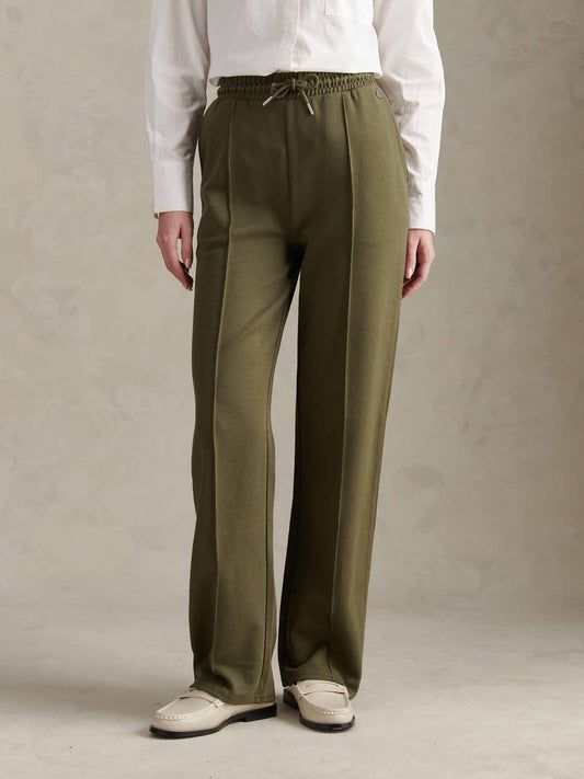Womens Twill Texture Wide Leg Jogger in Kalamata Green