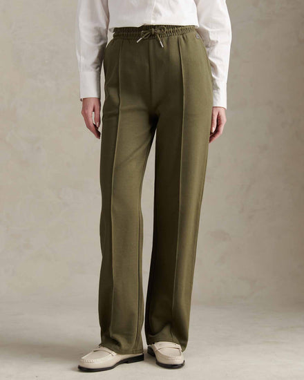 Womens Twill Texture Wide Leg Jogger in Kalamata Green