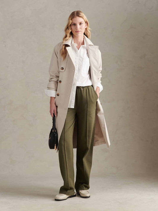 Womens Twill Texture Wide Leg Jogger in Kalamata Green