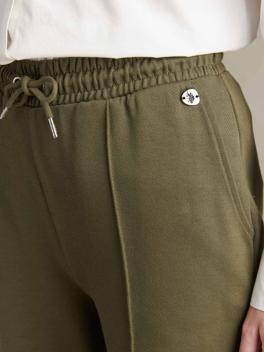 Womens Twill Texture Wide Leg Jogger in Kalamata Green
