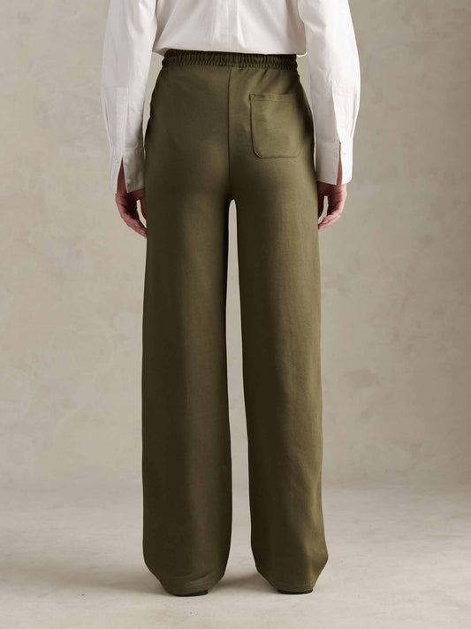 Womens Twill Texture Wide Leg Jogger in Kalamata Green
