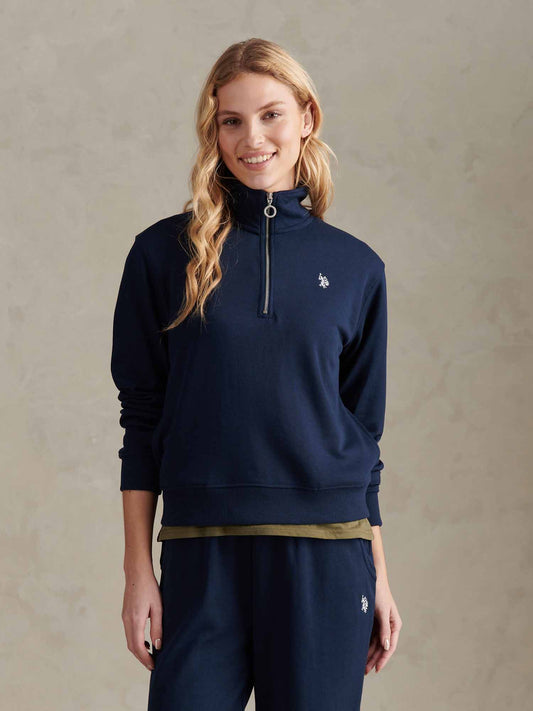 Womens Double Horsemen ¼ Zip Sweat in Navy Iris