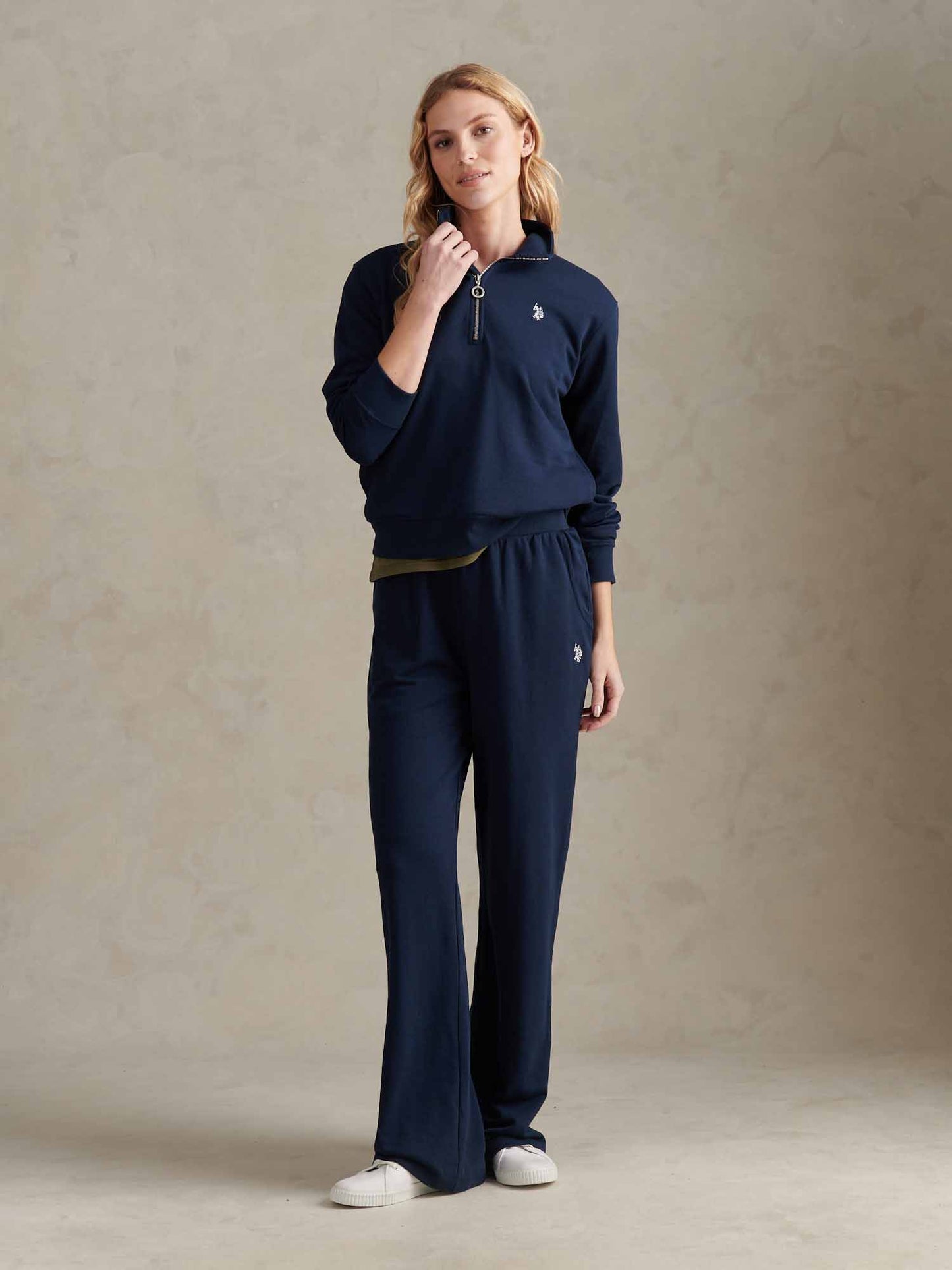 Womens Double Horsemen ¼ Zip Sweat in Navy Iris