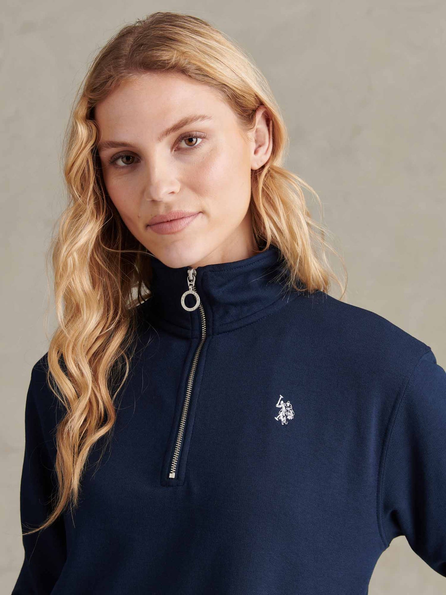 Womens Double Horsemen ¼ Zip Sweat in Navy Iris