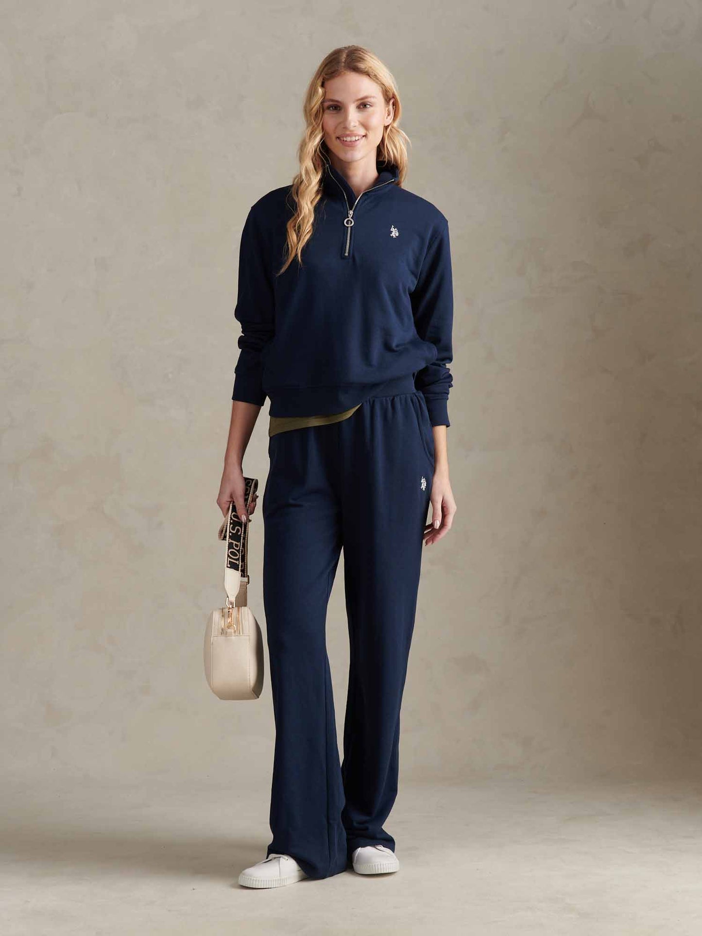 Womens Double Horsemen ¼ Zip Sweat in Navy Iris