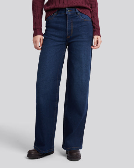Womens Wide Fit Jean in Dark Blue Wash