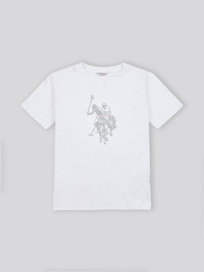 Womens Double Horsemen Print Crew Neck T-Shirt in Bright White