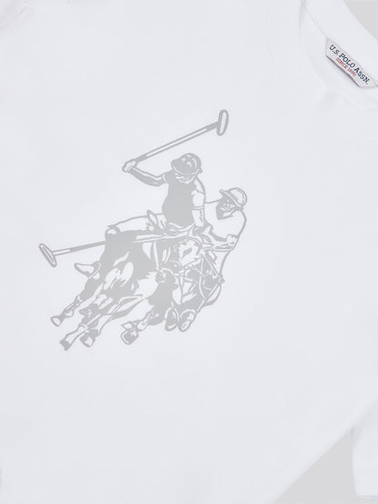 Womens Double Horsemen Print Crew Neck T-Shirt in Bright White