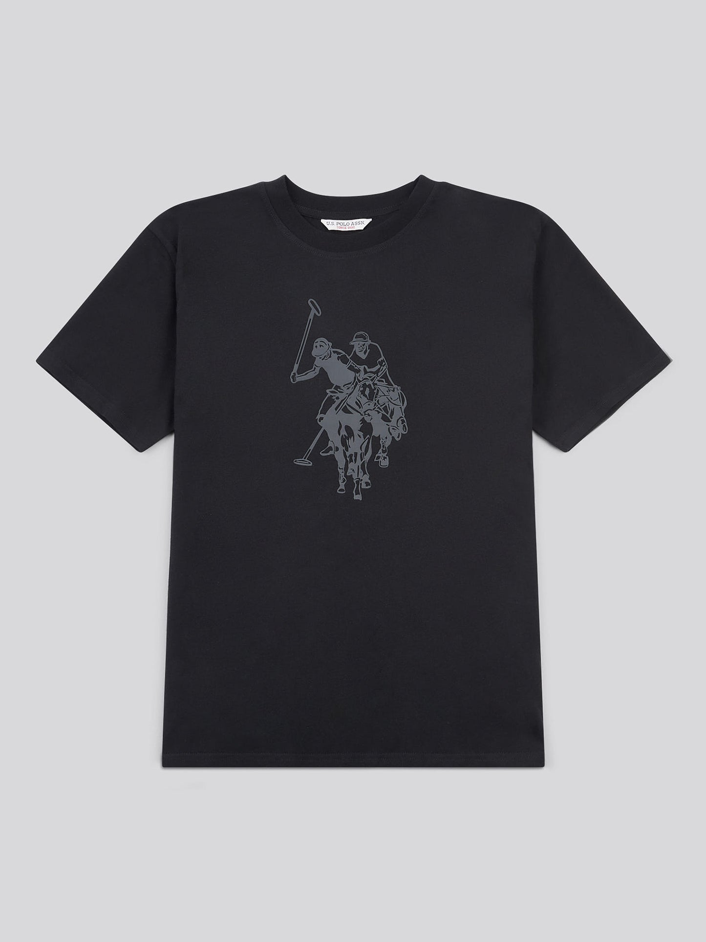 Womens Double Horsemen Print Crew Neck T-Shirt in Black