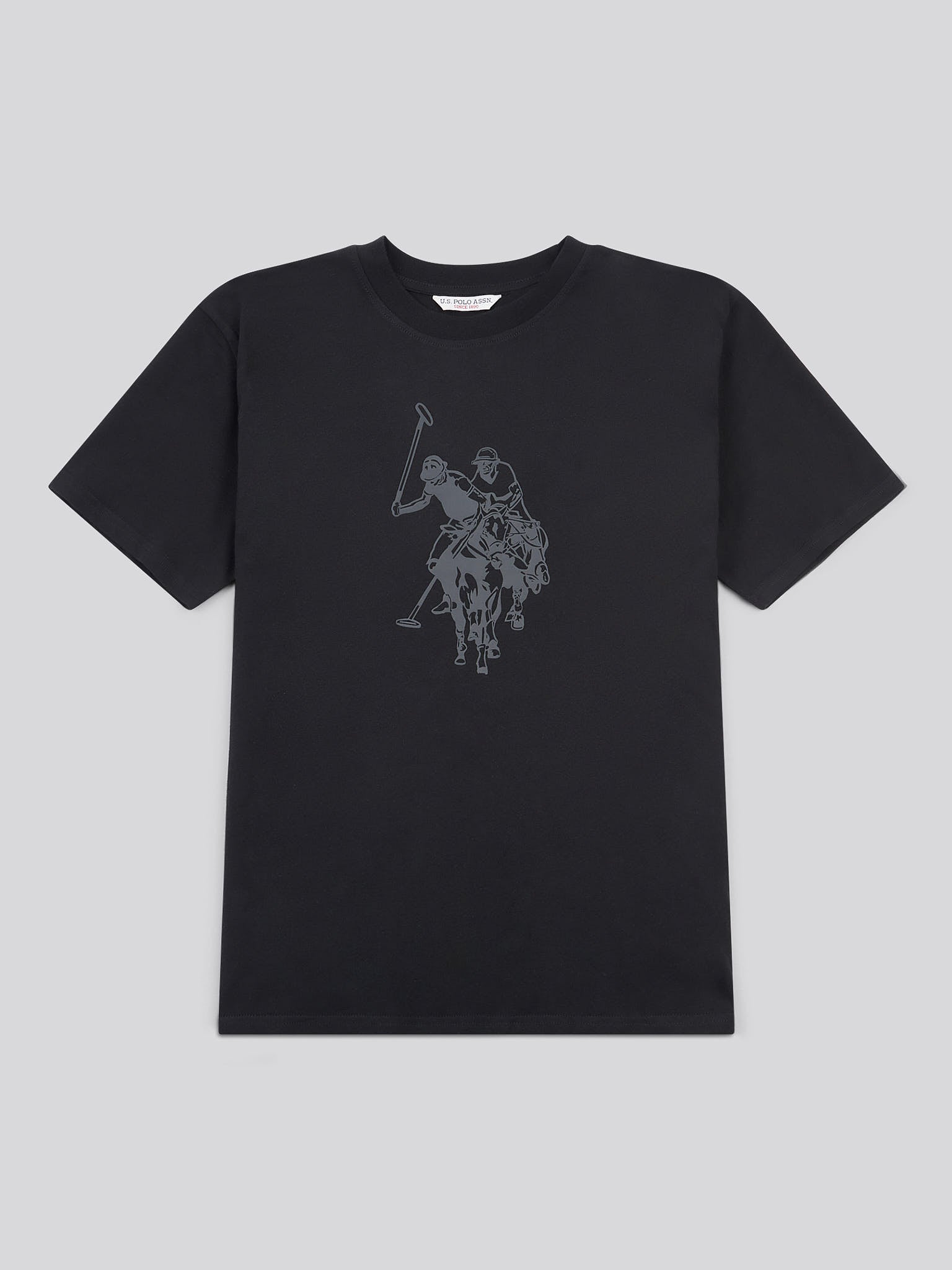 Womens Double Horsemen Print Crew Neck T-Shirt in Black