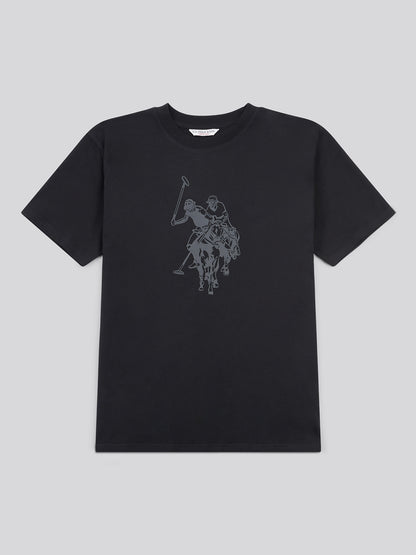 Womens Double Horsemen Print Crew Neck T-Shirt in Black