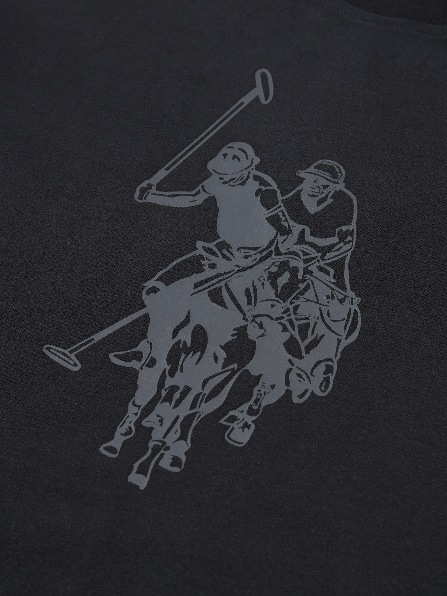 Womens Double Horsemen Print Crew Neck T-Shirt in Black