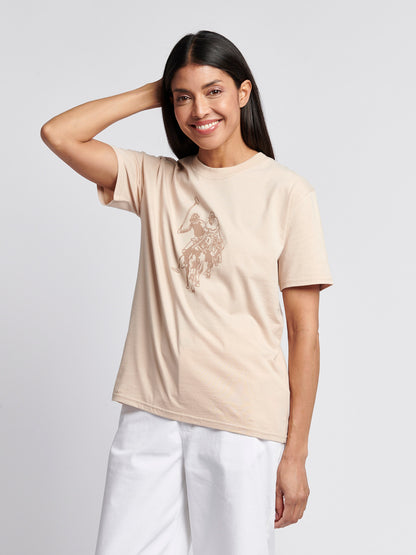 Womens Double Horsemen Print Crew Neck T-Shirt in Smoke Gray
