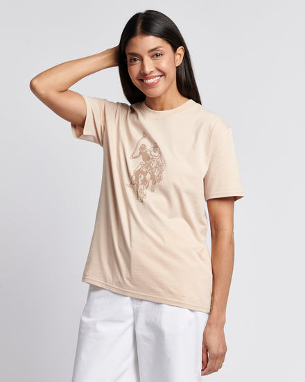 Womens Double Horsemen Print Crew Neck T-Shirt in Smoke Gray