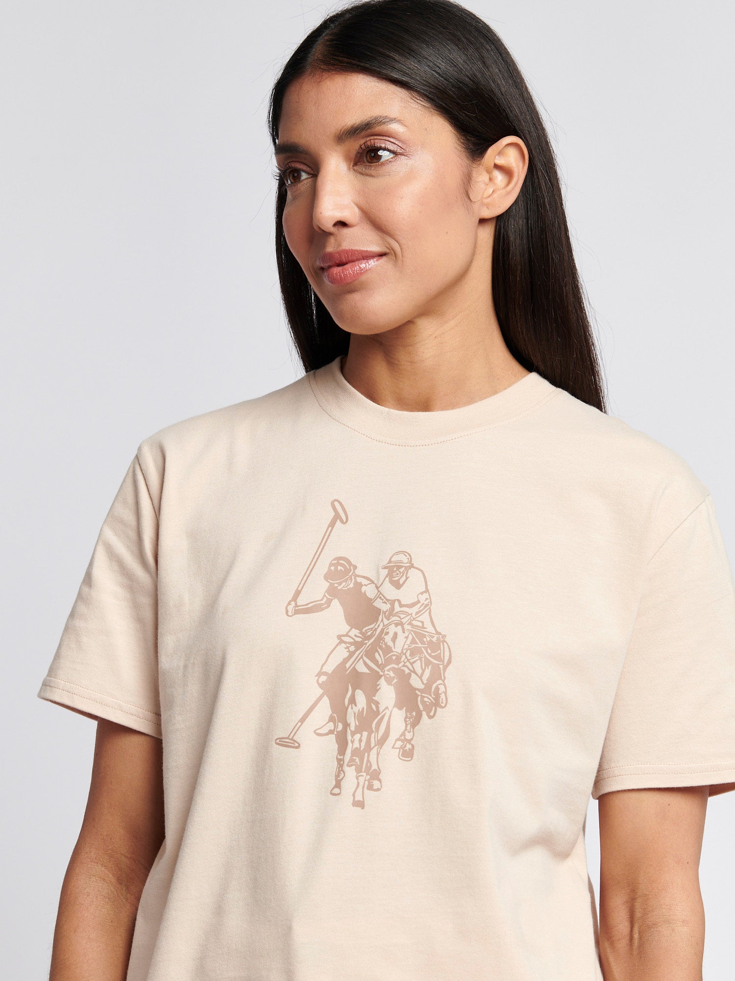 Womens Double Horsemen Print Crew Neck T-Shirt in Smoke Gray
