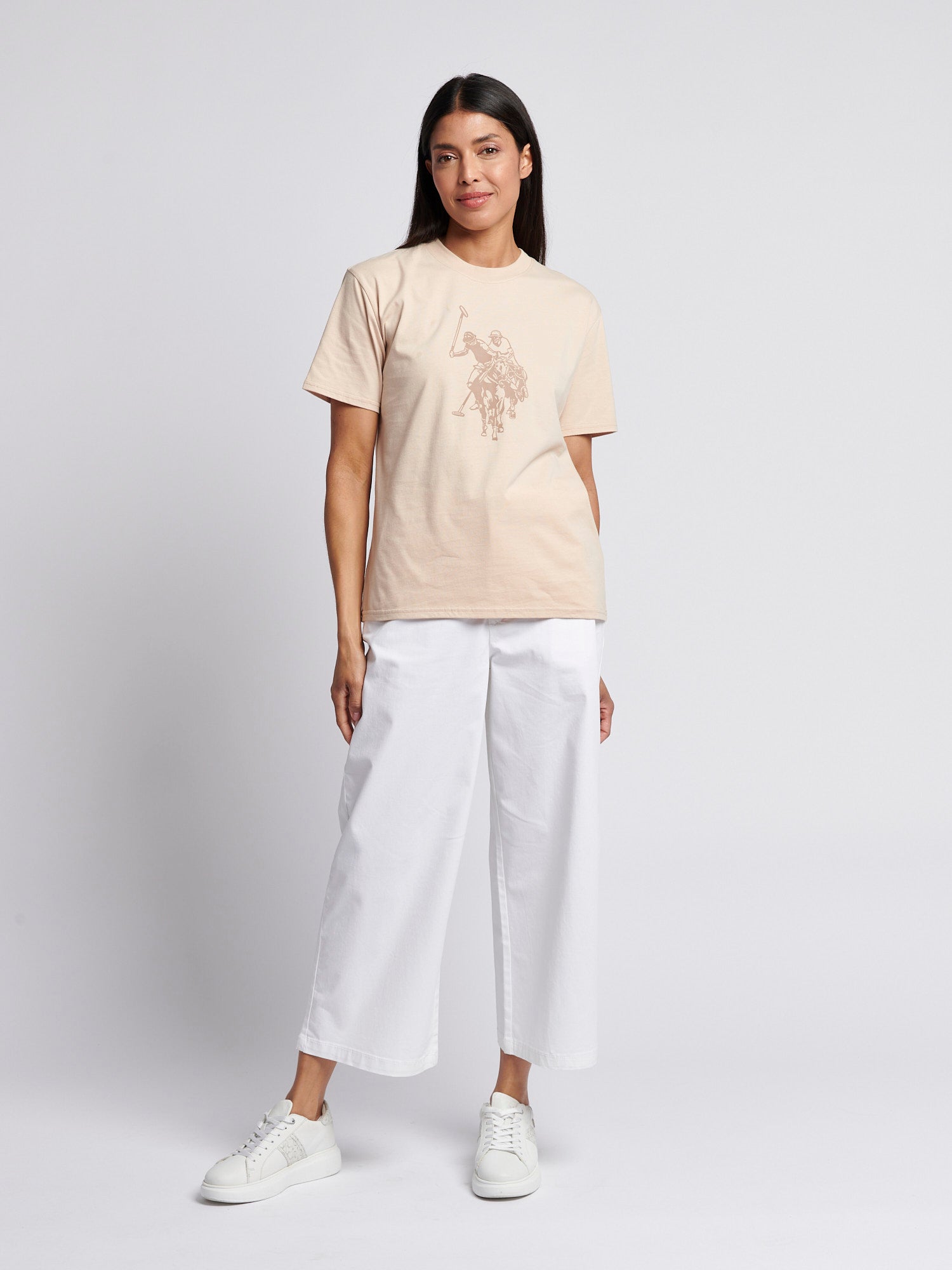 Womens Double Horsemen Print Crew Neck T-Shirt in Smoke Gray