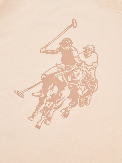 Womens Double Horsemen Print Crew Neck T-Shirt in Smoke Gray