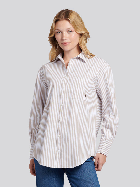 Womens Cotton Poplin Loose Fit Stripe Shirt in Atmosphere