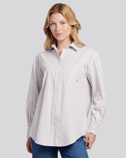 Womens Cotton Poplin Loose Fit Stripe Shirt in Atmosphere