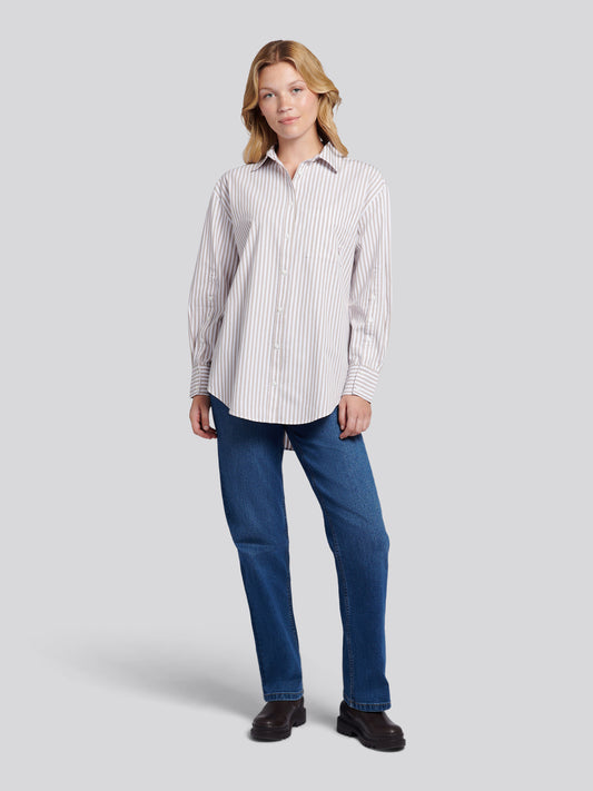 Womens Cotton Poplin Loose Fit Stripe Shirt in Atmosphere