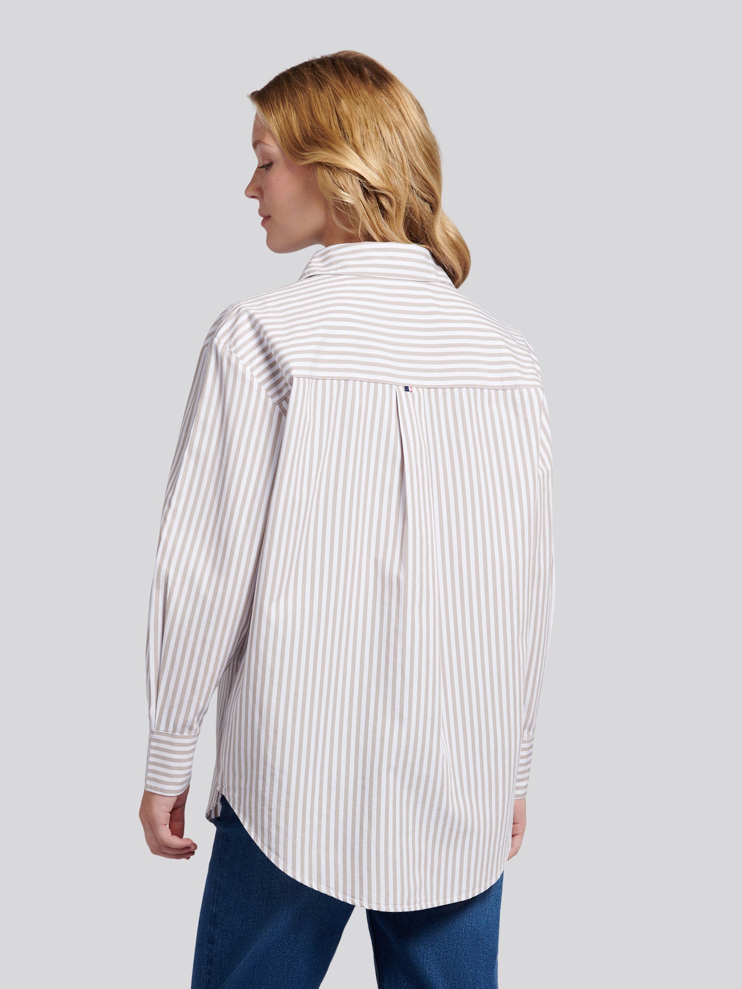 Womens Cotton Poplin Loose Fit Stripe Shirt in Atmosphere