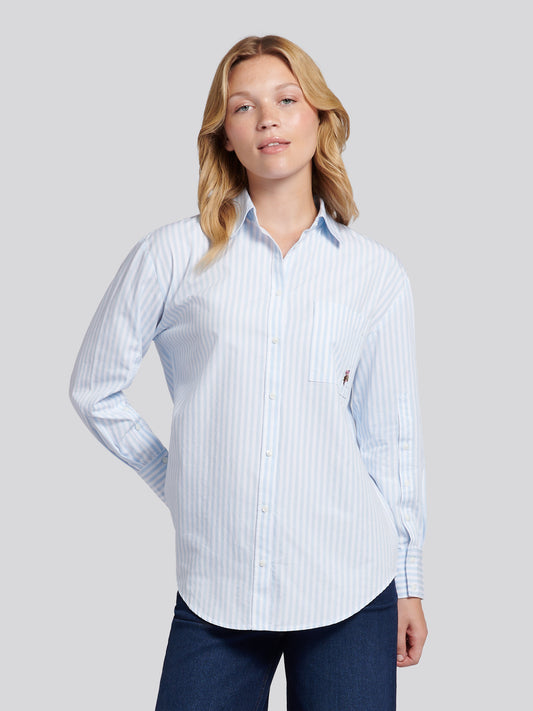 Womens Cotton Poplin Loose Fit Stripe Shirt in Windsurfer