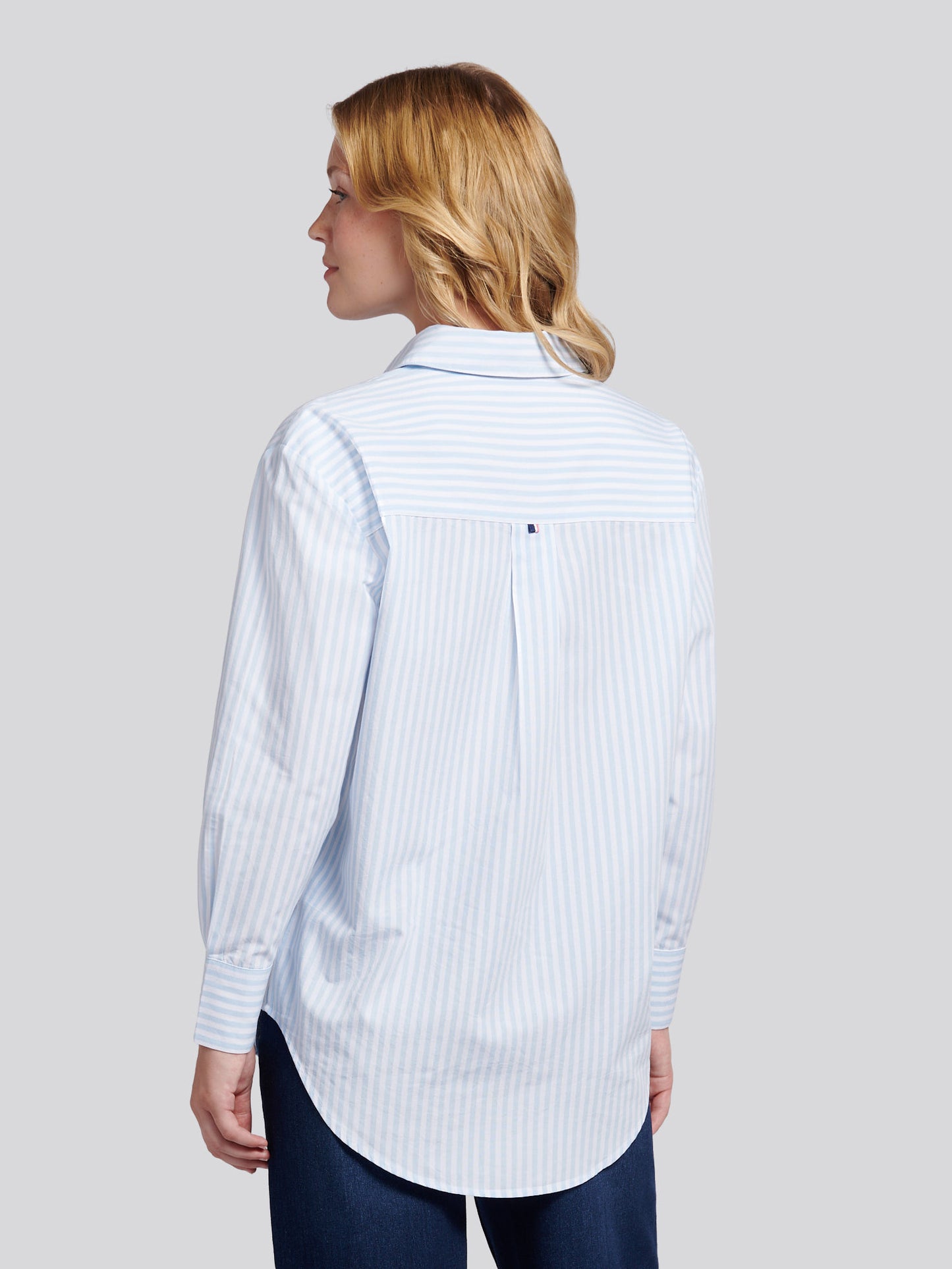 Womens Cotton Poplin Loose Fit Stripe Shirt in Windsurfer
