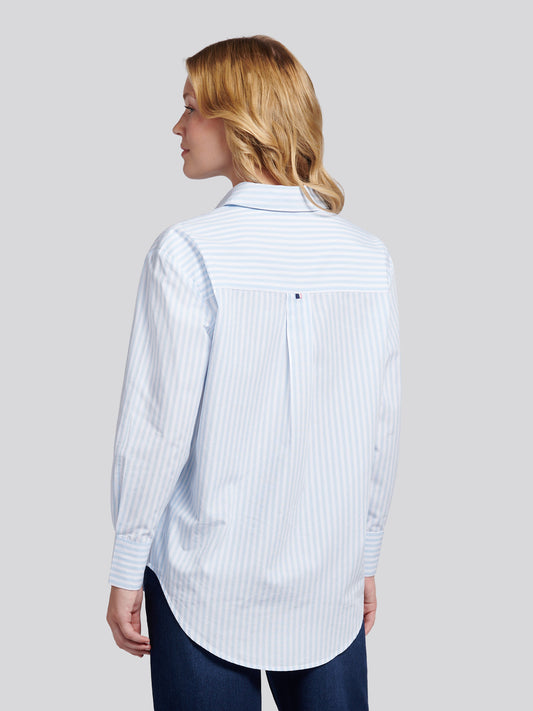 Womens Cotton Poplin Loose Fit Stripe Shirt in Windsurfer