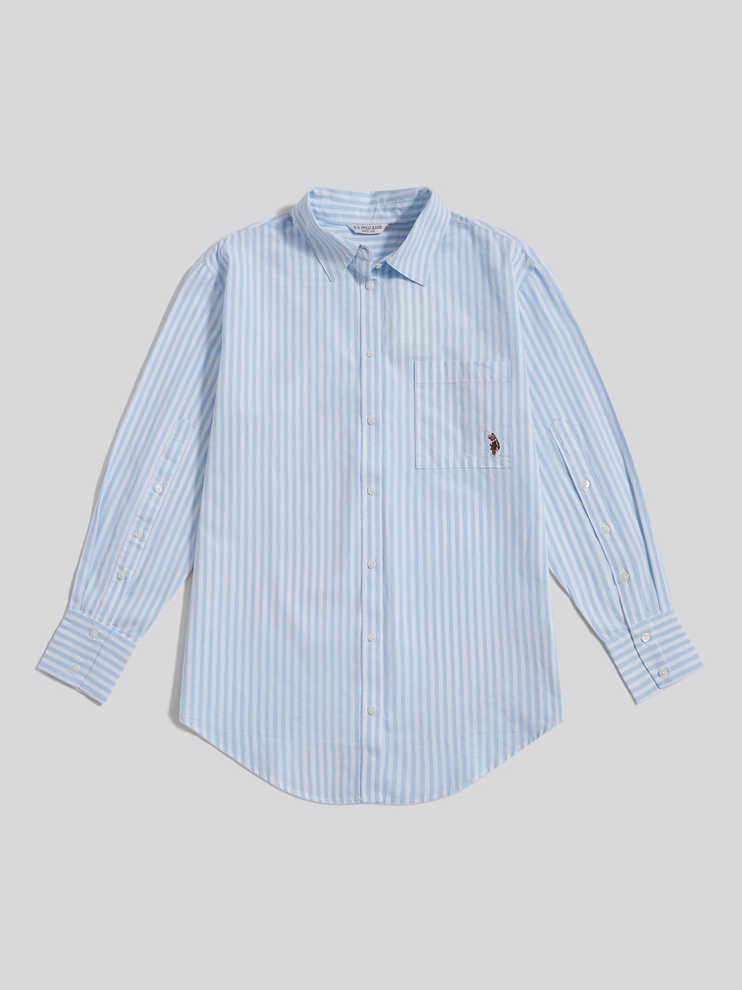 Womens Cotton Poplin Loose Fit Stripe Shirt in Windsurfer