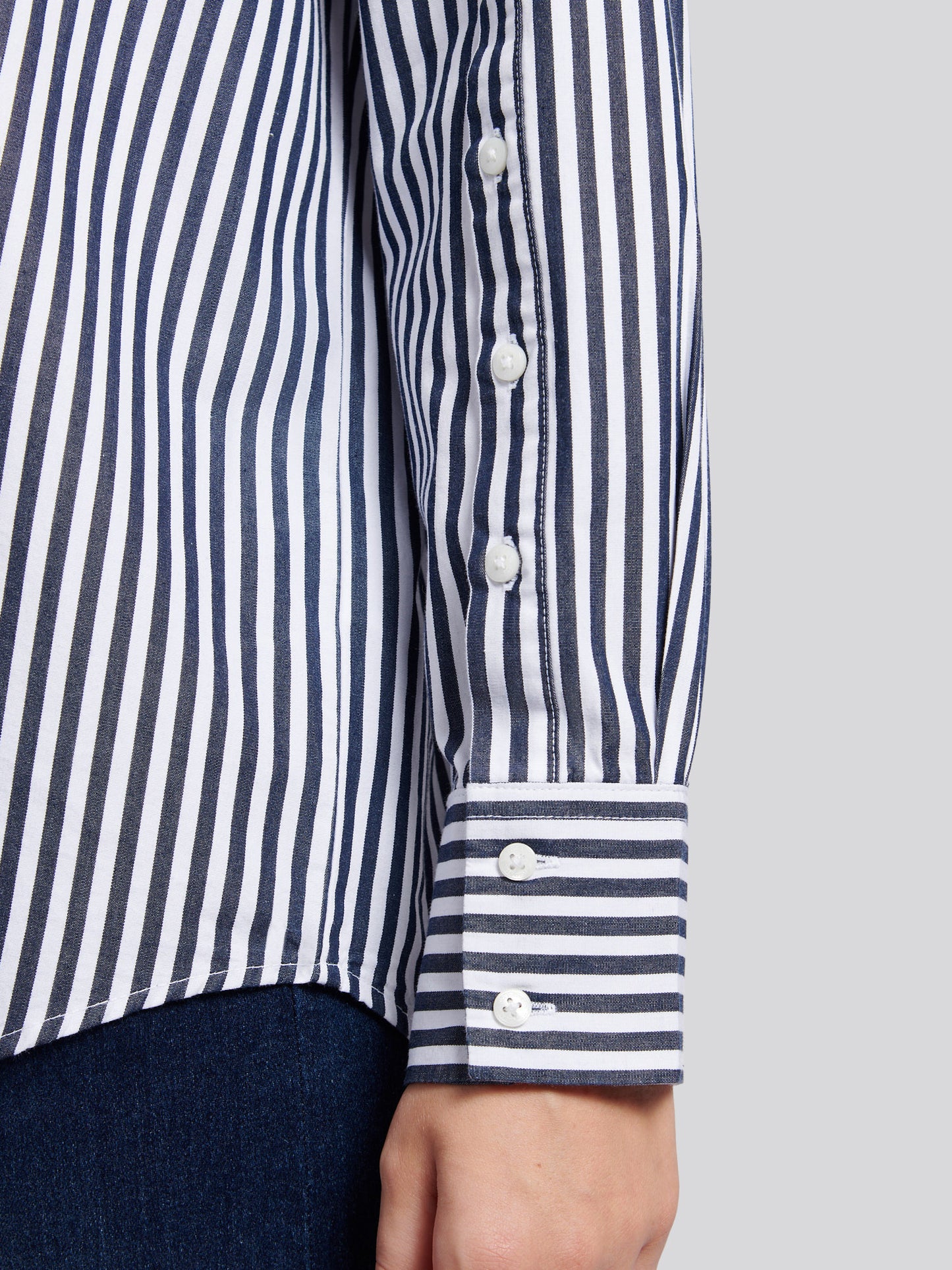 Womens Cotton Poplin Loose Fit Stripe Shirt in Navy Iris