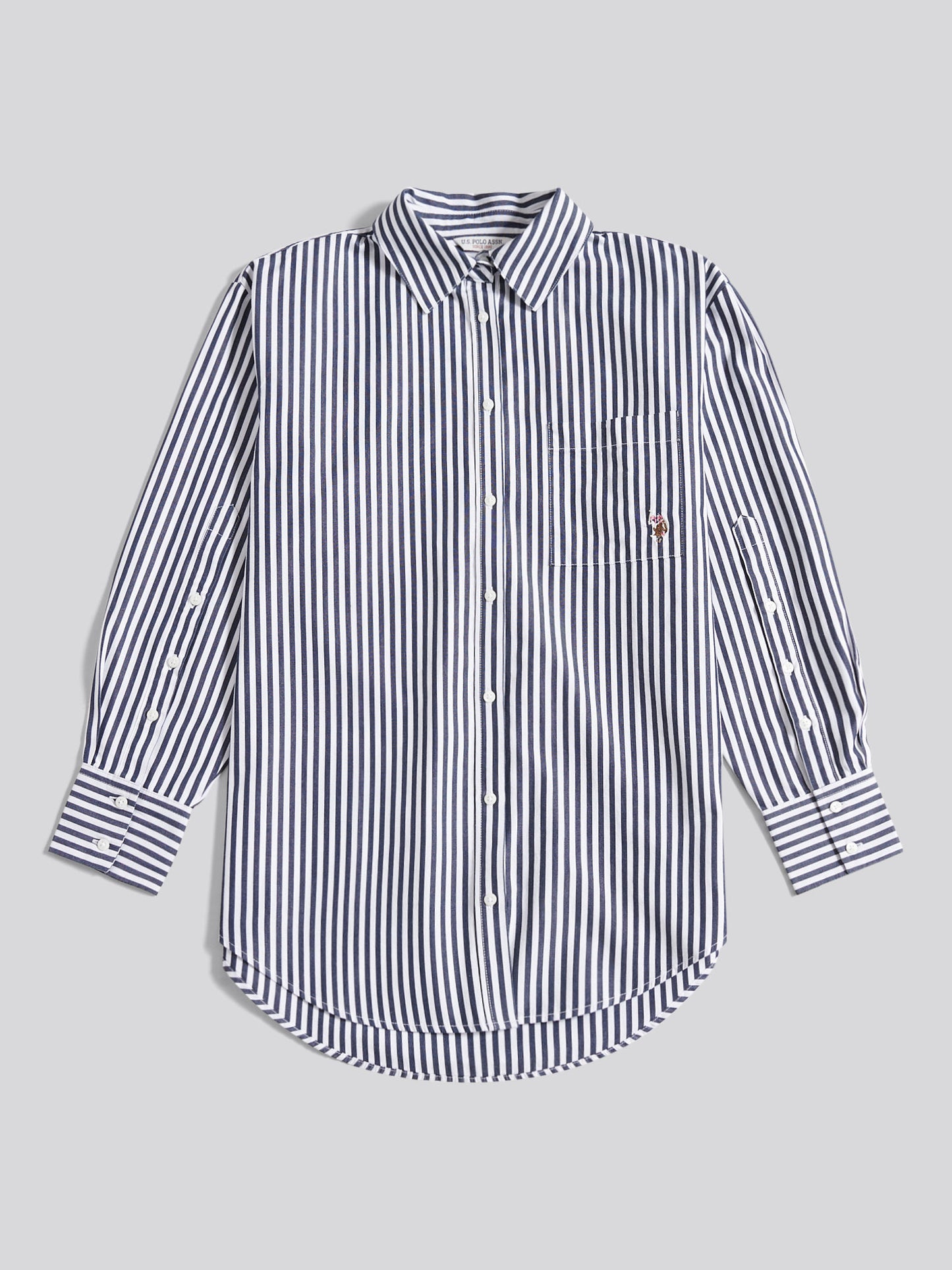 Womens Cotton Poplin Loose Fit Stripe Shirt in Navy Iris