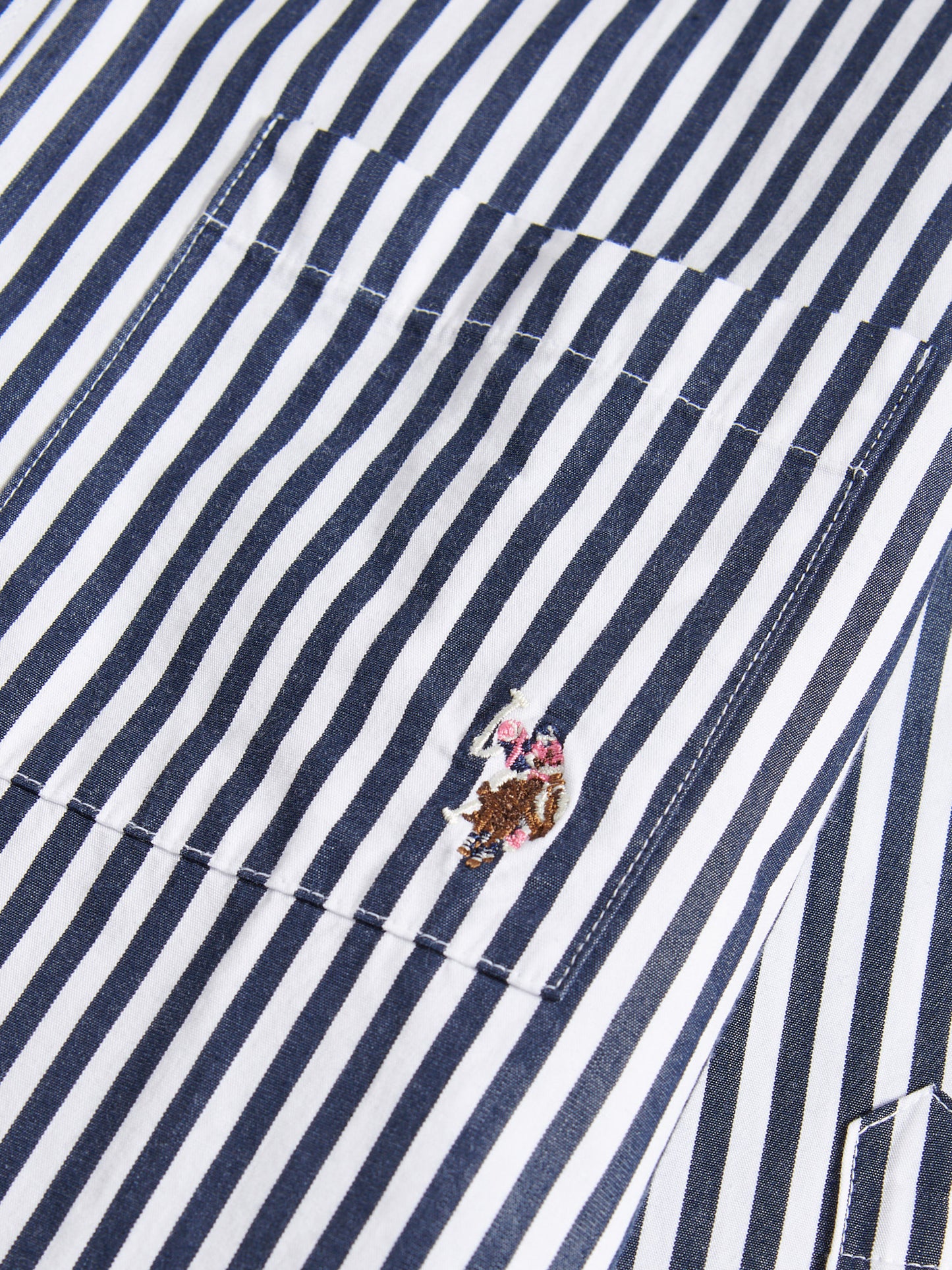 Womens Cotton Poplin Loose Fit Stripe Shirt in Navy Iris