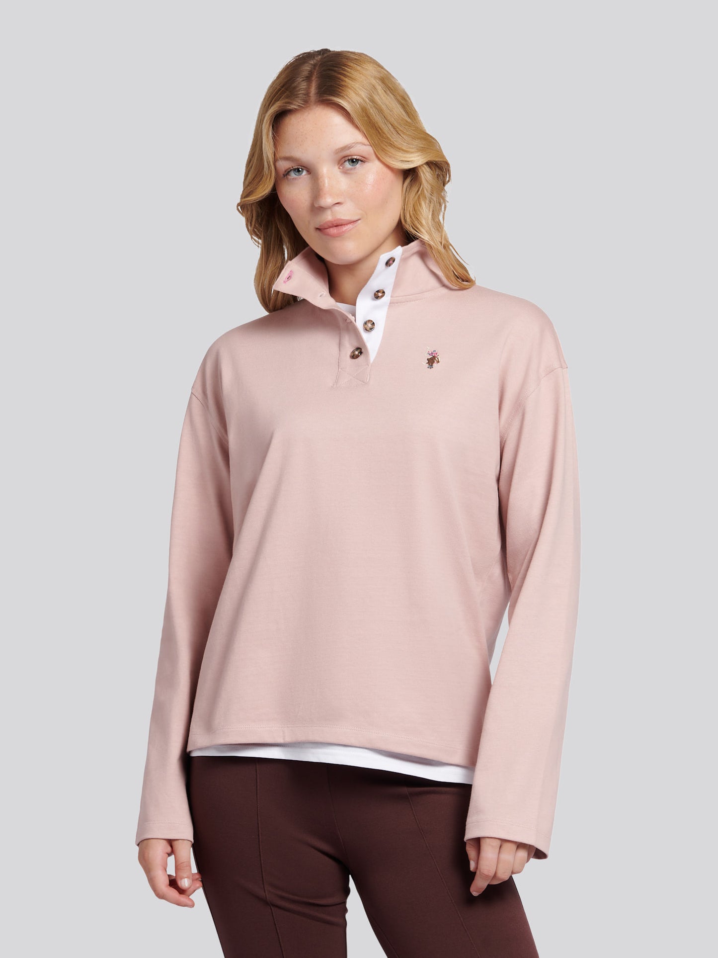 Womens Funnel Neck Rugby Shirt in Pale Mauve