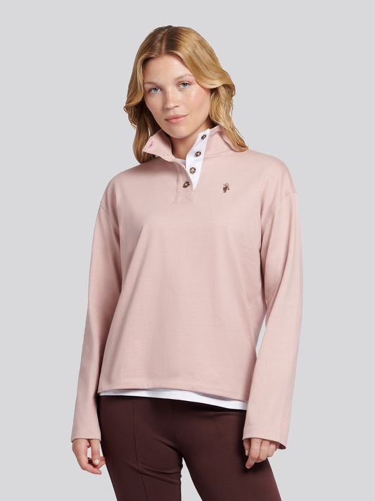 Womens Funnel Neck Rugby Shirt in Pale Mauve