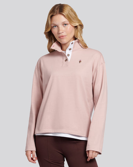 Womens Funnel Neck Rugby Shirt in Pale Mauve