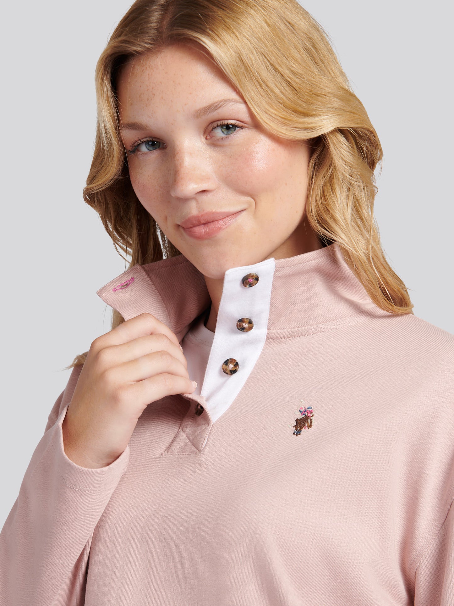 Womens Funnel Neck Rugby Shirt in Pale Mauve