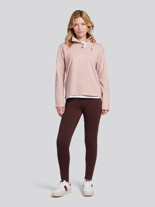 Womens Funnel Neck Rugby Shirt in Pale Mauve