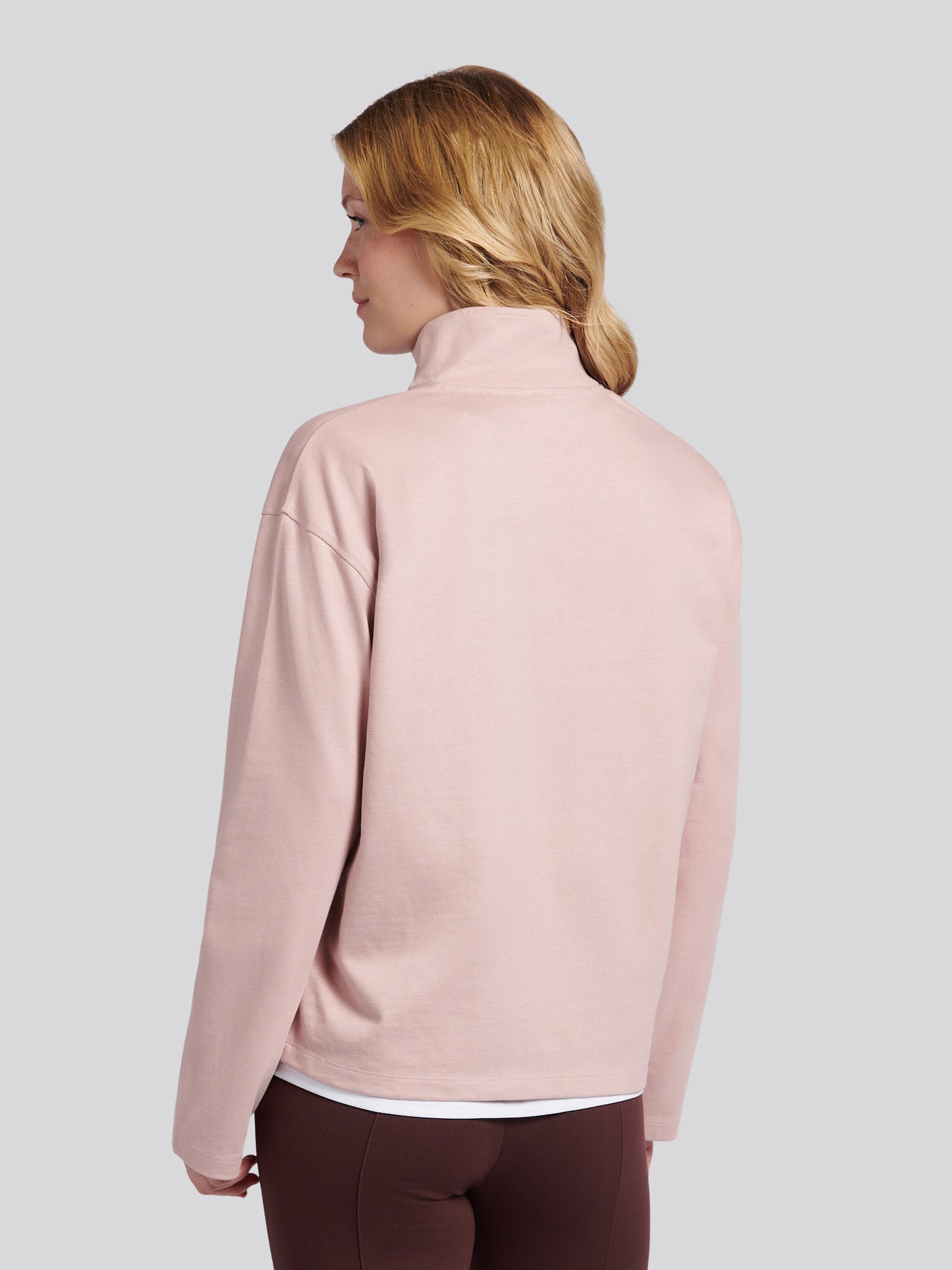 Womens Funnel Neck Rugby Shirt in Pale Mauve