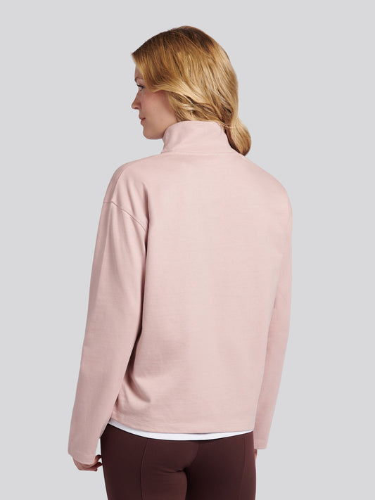 Womens Funnel Neck Rugby Shirt in Pale Mauve